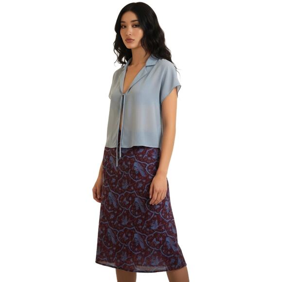 Vintage Betsey Johnson Silk Midi Skirt Butterflies 90s M Y2K 00s Whimsical Birds - Picture 3 of 13